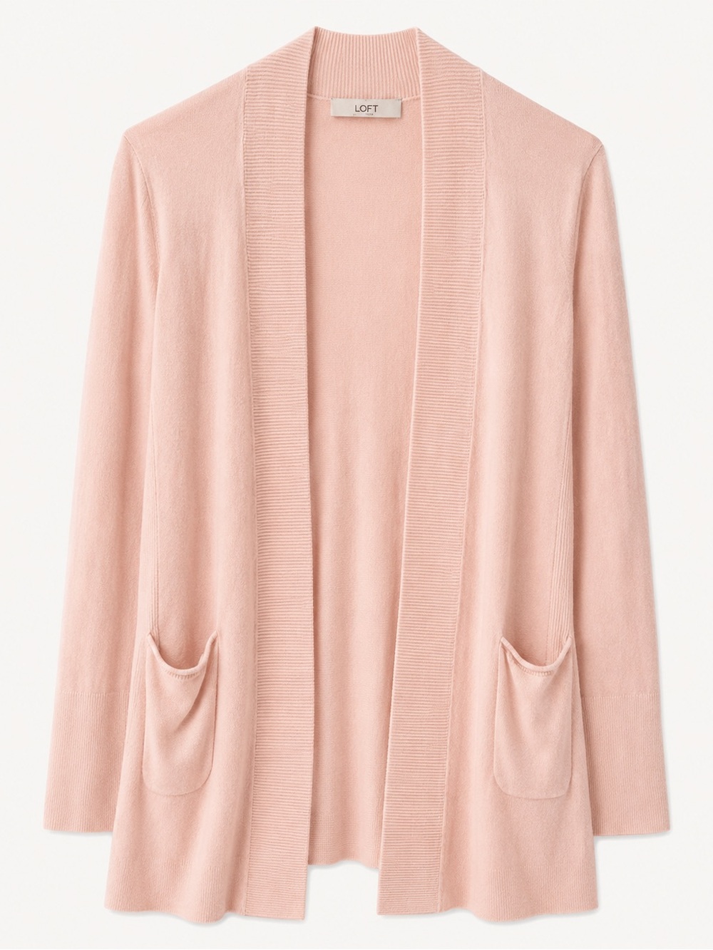 LOFT Light Blush Open-Front Pocket Cardigan